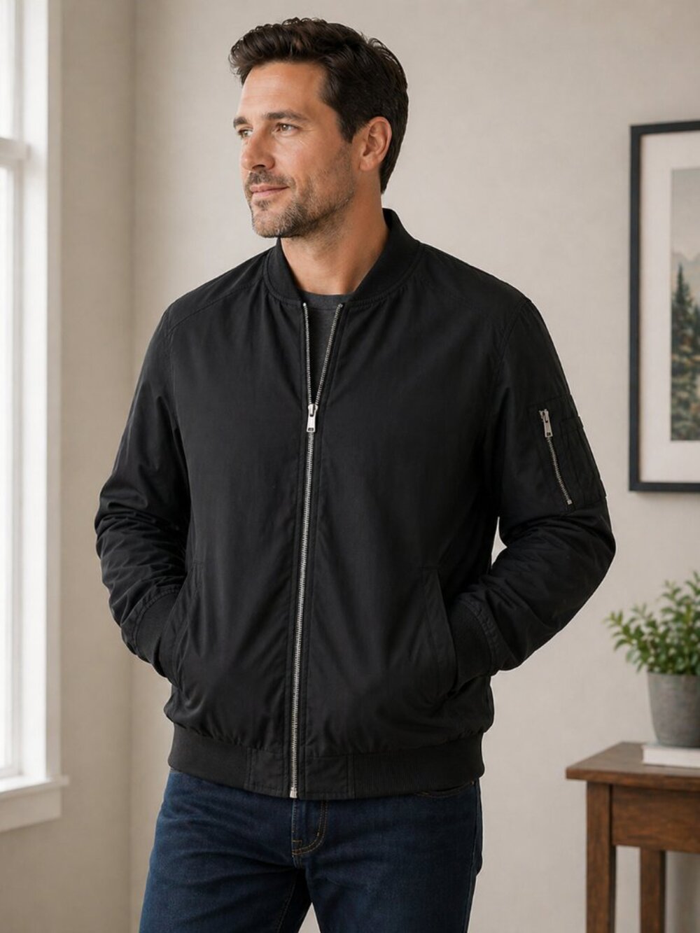 Mens Softshell Jacket Medium Black Windproof Full Zip Outdoor Light Windbreaker